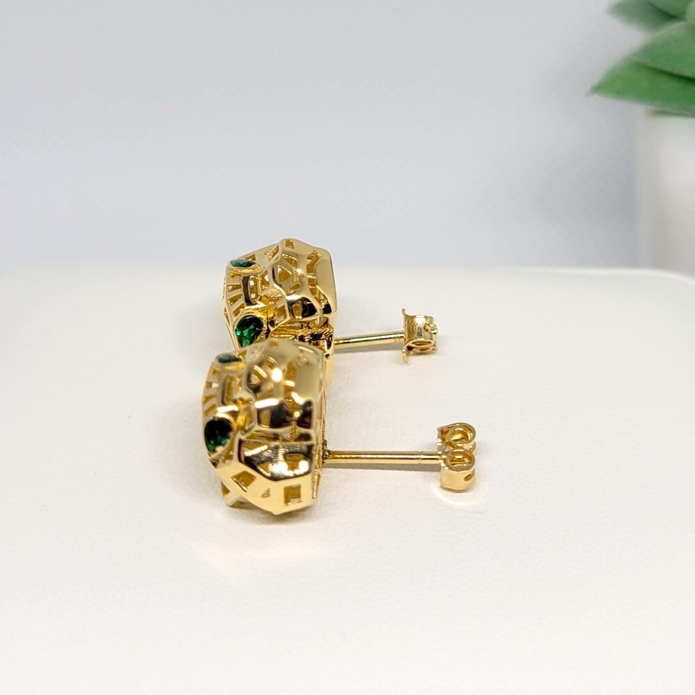18K Solid Gold Panther Stud Earrings - Picture 7 of 12